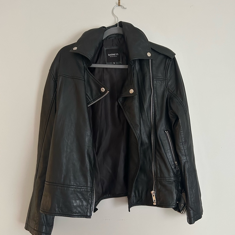 Vintage Barneys New York Women's Black Leather Moto Jacket